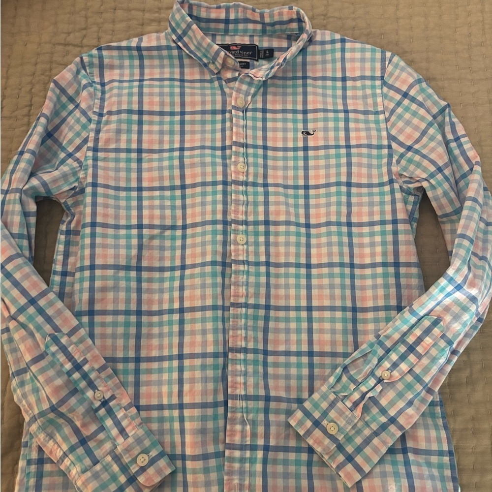 Vineyard Vines Men's Checkered Shirt in Blue and Pink